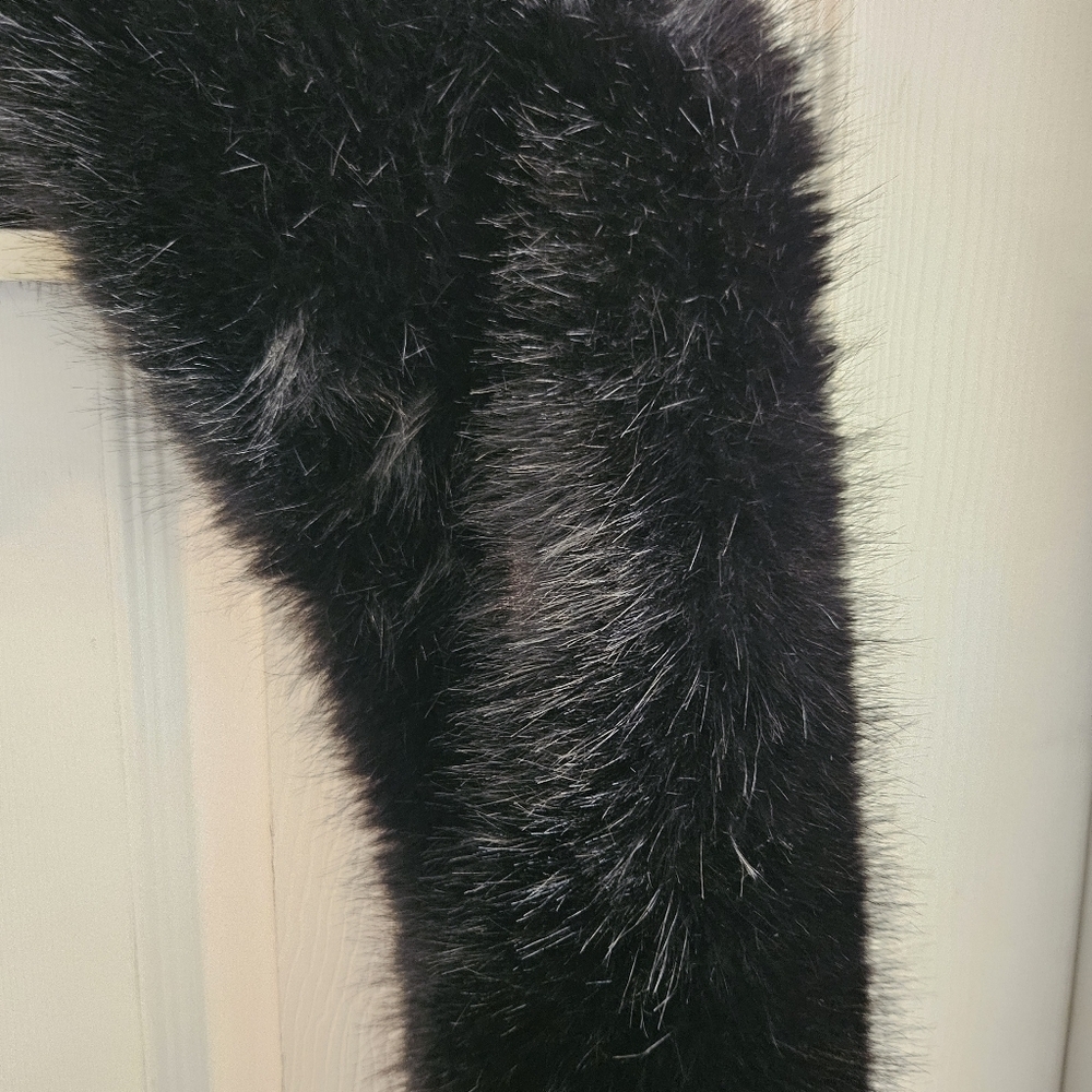 Black Faux Fur Scarf 59"x7" - Picture 2 of 6